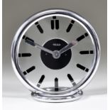 A Modern Jaeger LeCoultre Chrome and Glass Cased Mantel Timepiece, the 4.5ins circular glass dial