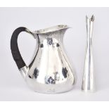 A Mid 20th Century German Silver Water Jug and a French Plated Spill Vase, the water jug by