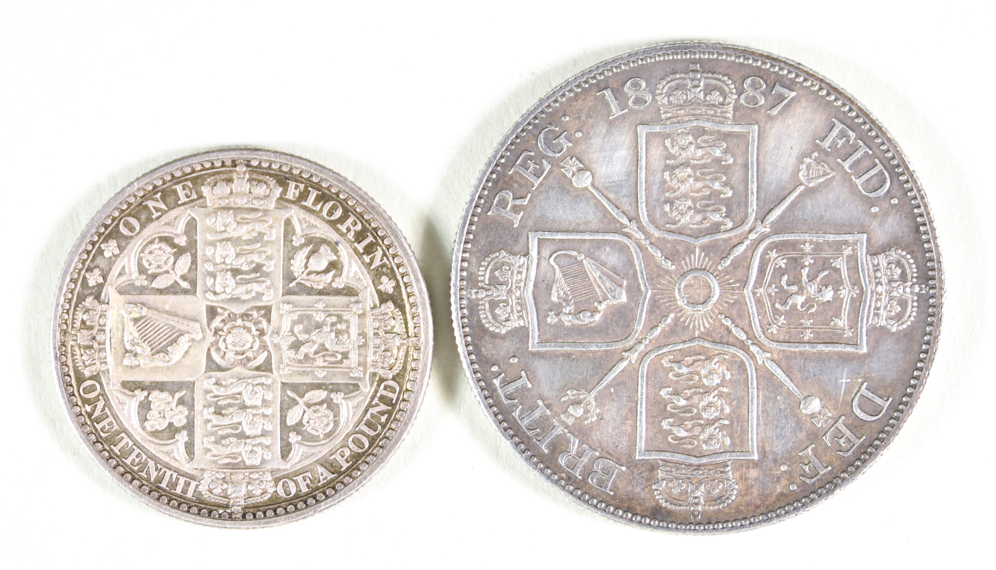 One Victoria Florin, 1849, and one double florin, 1887 - Image 2 of 2