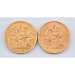 Two George V Half Sovereigns, 1912, 1910, fair