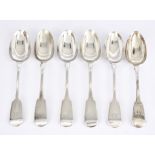 Six Georgian and Victorian Silver Fiddle Pattern Table Spoons, by various makers and dates, all