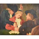 19th Century Continental School - Oil painting - Group of three gentlemen playing cards, one wearing
