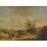Late 18th/Early 19th Century British School - Oil painting - Country landscape with figures, mule