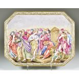 A Italian Porcelain Plaque, Late 19th Century, moulded in high relief with figures before the seated