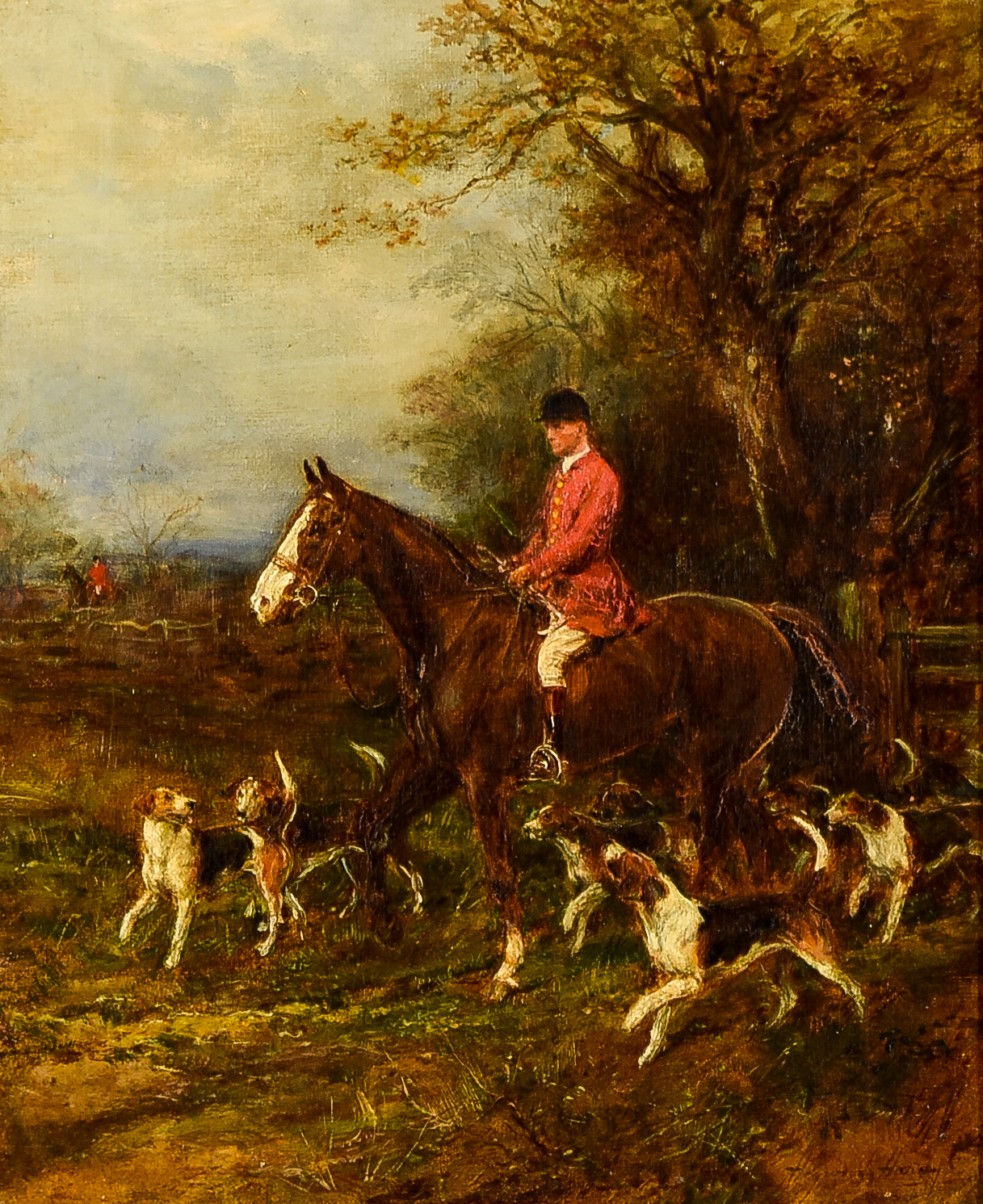 Heywood Hardy (1842-1933) - Oil painting - Huntsman and hounds, signed, canvas 12.25ins x 10.