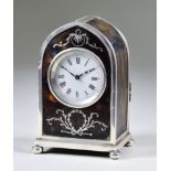 An Edward VII Silver Mounted and Tortoiseshell Mantel Timepiece, the 1.625ins diameter white