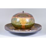A Kashmir Lacquer Bowl and Cover, Late 19th Century, the underside date/numbered 1885, 6.75ins high,