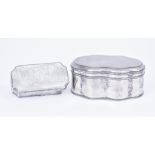 A Continental Silvery Metal and Mother-of-Pearl Rectangular Box and a Silvery Metal Oval Box, the