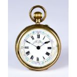 A Lady's 9ct Gold Fob Watch, Continental, 39mm diameter case, decorated with heart and foliate work,