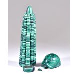 Two Malachite Carvings - a corn on the cob, 8ins overall, and tortoise, 3.25ins overall