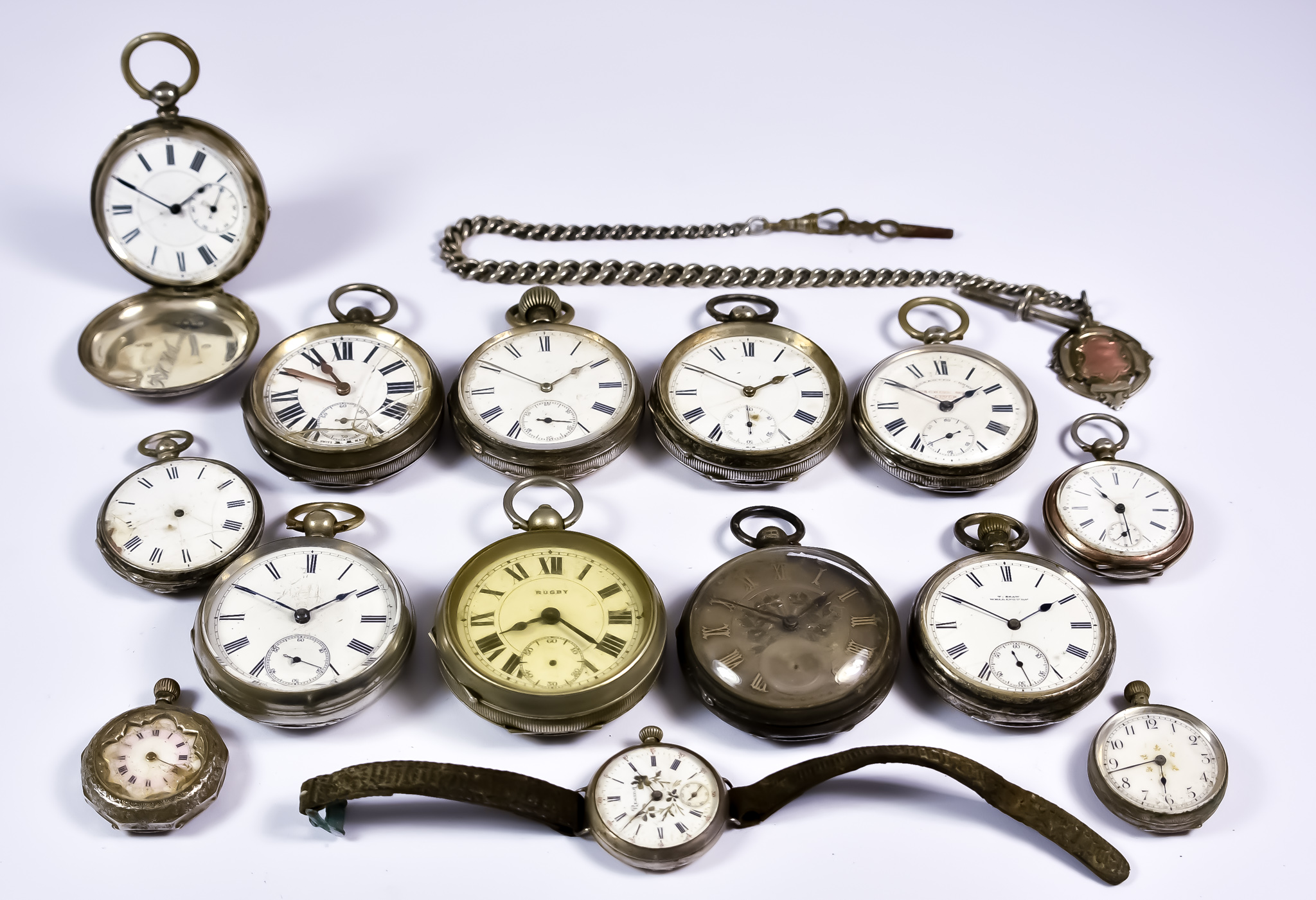 A Quantity of Silver and Silvery Metal Pocket Watches, various, for parts or repair, comprising -