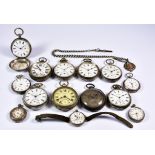 A Quantity of Silver and Silvery Metal Pocket Watches, various, for parts or repair, comprising -