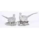 A Pair of Elizabeth II Silver Figures of Hen and Cock Pheasant, by County Artists, Birmingham, 1998,