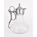 A Victorian Silver Mounted and Etched Glass Claret Jug the mounts by Richard & Brown, London 1872,