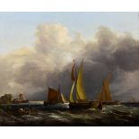 Edward Williams (1782-1855) - Oil painting - Seascape with fishing boats in a squally sea, with