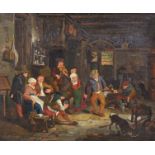 Manner of Adriaen Van Ostade (1610-1685) - Oil painting - Tavern scene with figures carousing, bears