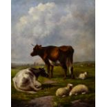 Thomas Sidney Cooper (1803-1902) - Oil painting - "Cattle at Pasture" - two cattle and three