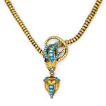 An Articulated Gem Set Necklace in the Form of a Snake and Heart, 19th Century, in the form of a