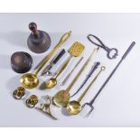 A Brass Pierced Spatula with Spoon, Mid 19th Century, 14ins, and a collection of domestic steel