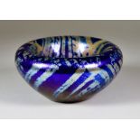 Peter Layton (born 1937) - "Roll Top Bowl" - blown glass opalescent/lustre bowl, signed and dated