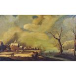 19th Century Dutch School - Oil painting - River landscape with trees, cottages and figures to