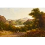 Thomas Christopher Hofland (1777-1843) - Oil painting - River landscape with hills, and two