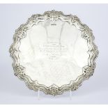 A George V Silver Circular Salver, by Walker & Hall, Sheffield 1921, the shaped and moulded rim with