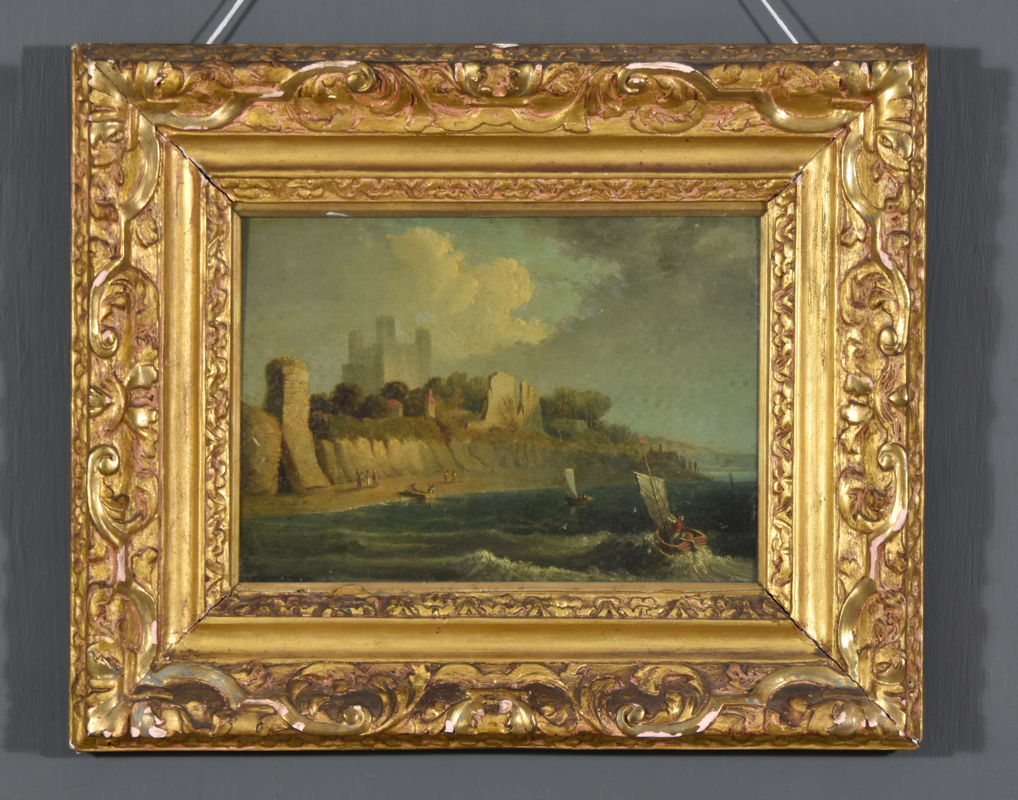19th Century British School - Oil painting - "Rochester Castle", unsigned, mahogany panel 9ins x - Image 8 of 9