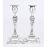 A Pair of Edward VII Silver Pillar Candlesticks of Neo Classical Design by J G London 1904, with