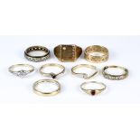A Mixed Lot of 9ct Gem Set Rings, Modern, comprising - nine gem set rings, sizes, M, M, M, N, Q,