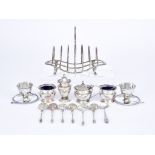 An Edward VII Silver Six Division Toast Rack and Mixed Silver Ware the toast rack by Lee &