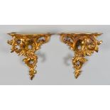 A Pair of Florentine Gilt Carved Wood Brackets of Rococo Design, 20th Century, 11ins high x 10.25ins