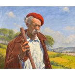 ***Domokos Pap (1894-1972) - Oil painting - Half length portrait of man wearing red beret and