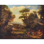 17th/18th Century Continental School - Oil painting - An idealised Italianate landscape with figures