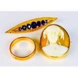 A Mixed Lot of Jewellery, comprising - sapphire and diamond brooch, yellow metal set with seven