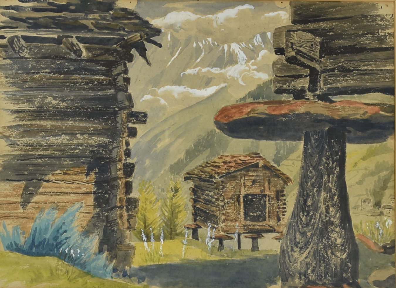 Attributed to A. E. Halliwell (1905-1987) - Watercolour - Austrian landscape with barn and granary