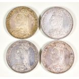 Four Victoria Crowns, 1887,1887,1890,1890, all fair/fine