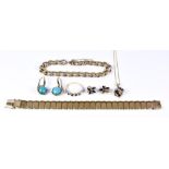 A Mixed Lot of 9ct Gold Items, comprising - flat link bracelet,180mm in length, flat curb