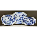 Three Chinese Blue and White Porcelain Graduated Rectangular Dishes, Mid 18th Century, painted