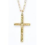 A 9ct Gold Cross and Chain, Modern, comprising - box chain, 500mm length, with suspended cross, 40mm