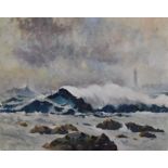 Reginald Mayes (1901-1992) - Three oil paintings - Storm at sea with lighthouse, signed and