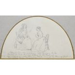 John Leech (1817-1864) - Pencil sketch - Two seated figures, and text, 6ins x 4ins, in gilt