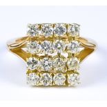 A Diamond Ring, Modern, 18ct gold, set with sixteen brilliant cut white diamonds, approximately 1.