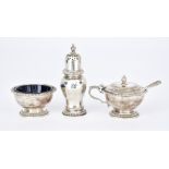 An Elizabeth II Silver Circular Three Piece Condiment Set by William Comyns, London 1975 and 1978,