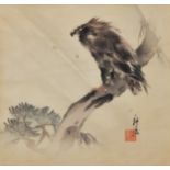 Seiko Okuhara (1837-1913) - Woodcut in colours - Woodpecker, signed, 9ins x 9.25ins, and Tsukioka