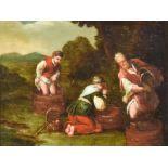 18th/19th Century Continental School - Oil painting - Figures treading grapes, relined canvas