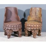 A Pair of Carved Cork/Composition Garden Chairs of Naturalistic Form, with shaped backs, on