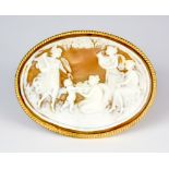 A Carved Cameo Brooch, 20th Century, 9ct gold brooch with carved cameo depicting the four muses