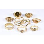 A Mixed Lot of 9ct Gold Rings, Modern, comprising - one puzzle ring, size L, one gentleman's