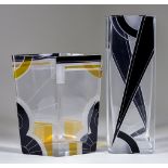 Karl Palda (20th Century) - Two Bohemian Art Deco glass vases, with etched and enamelled black and